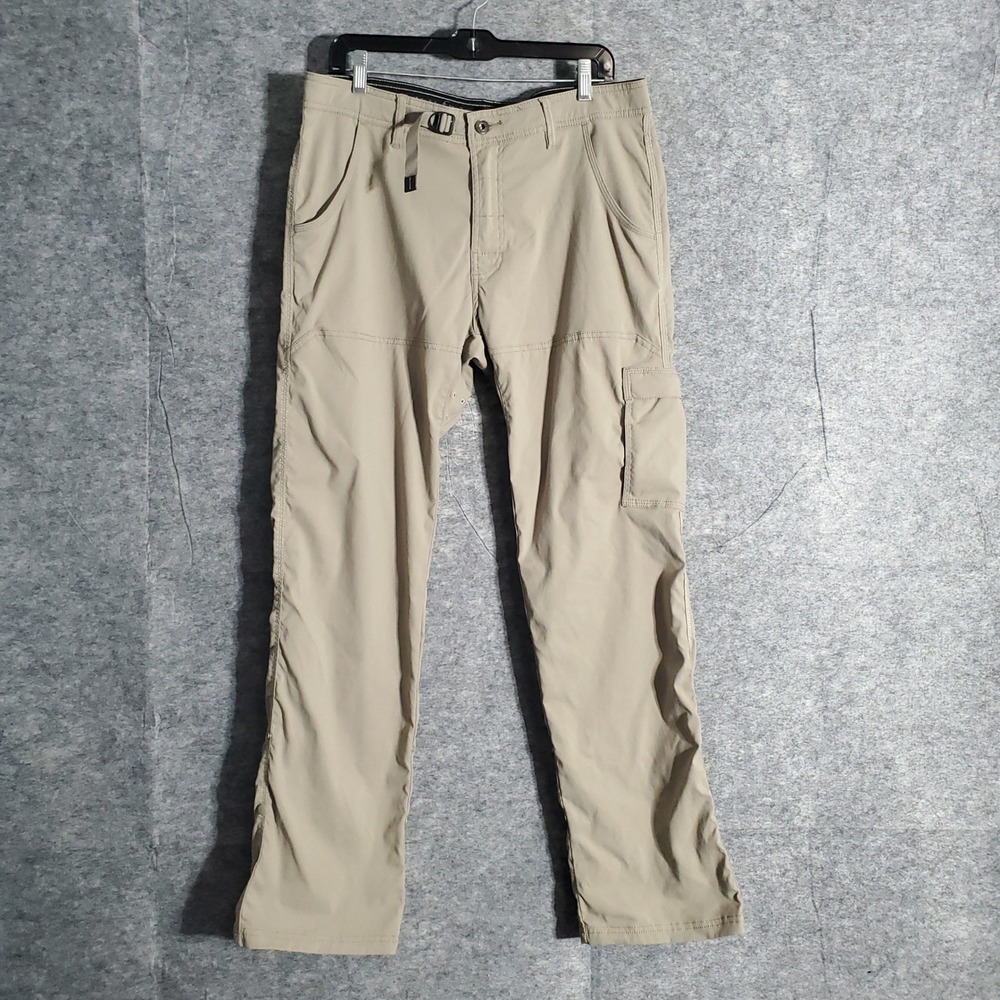 Prana Cargo Pants Men 34x32 Khaki Quick Dry Lightweight Outdoor Adventure Hiking